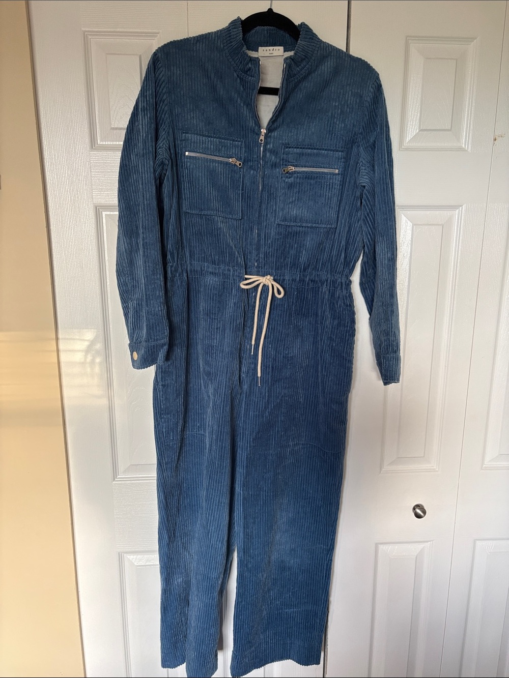 Sandro Paris Blue Corduroy Utility Boilersuit Jumpsuit size 40/M